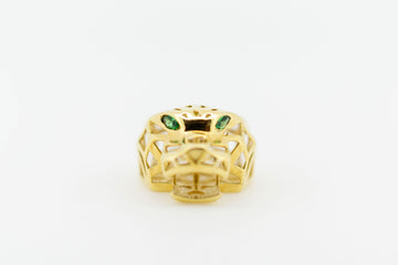 18ct Yellow Gold Panther Head Pendant with Emerald Green Eyes #21110
