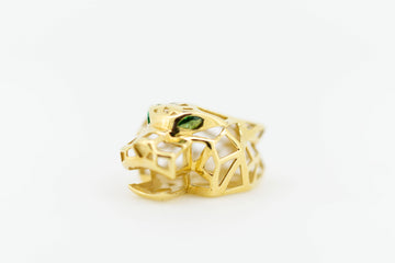 18ct Yellow Gold Panther Head Pendant with Emerald Green Eyes #21110