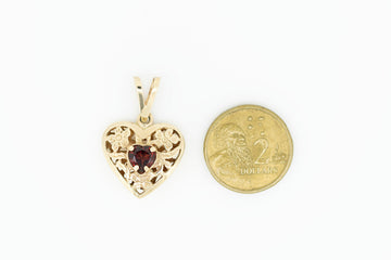 9ct Yellow Gold Love Heart Pendant with Garnet Stone and Necklace Chain #235497