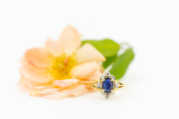 18ct Yellow Gold  Brilliant Blue Oval Sapphire Claw Setting and Diamond Ring #23579
