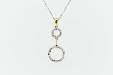 18ct White Gold 2 Circle Diamond Pendant and Chain #25687-a