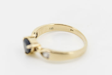 14CT Yellow Gold Blue Sapphire and Diamond Ring #26866-2