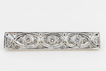 14ct White Gold Antique Hand Made Vintage Broach with Old Diamonds #27099