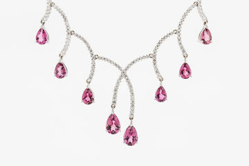 18ct White Gold Necklace with Diamonds and Pink Sapphire #27102