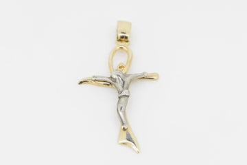 14CT YELLOW AND WHITE GOLD LARGE CRUCIFIX