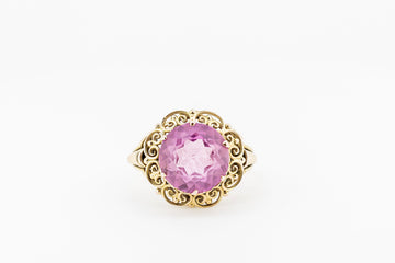 16CT Yellow Gold Antique Ring With Simulant Pink Sapphire #27110