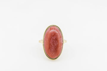 14CT GOLD CUSTOM RING WITH RED CORAL STONE COCKTAIL RING