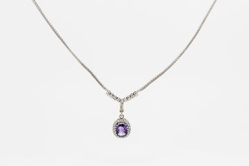 14CT White Gold Necklace With Diamond and Amethyst Pendant #27119