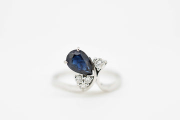 18ct White Gold with Pear Shaped Blue Sapphire and Diamonds #2721-13