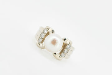 Custom Pearl ring set in a 14ct white gold ring with diamonds #27334