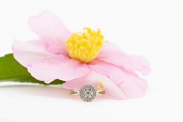 9CT Yellow Gold Halo Ring with Moissanite #27527
