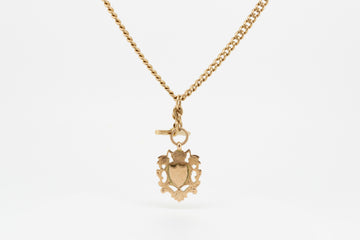 9ct Yellow Gold Vintage Fob Chain with Shield and T-Bar - Antique Hall Marks - #27597