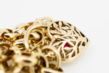9ct Yellow Gold Bracelet With Heart Locket With Garnet Stone #27611