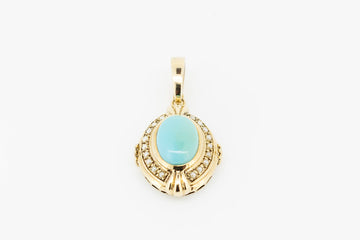9ct Yellow Gold Pendant with Turquoise Centre Stone and Pearl Accent Stones #27616