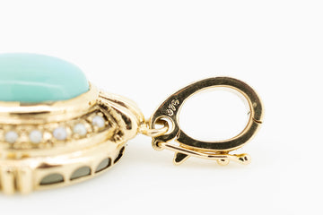 9ct Yellow Gold Pendant with Turquoise Centre Stone and Pearl Accent Stones #27616