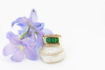 14ct Yellow Gold Opal and Diamond Custom Made Ring #27628