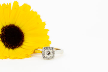 14CT White Gold Square Halo Ring With Round Center Diamond #27641