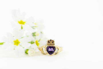 9ct Yellow Gold Claddagh Ring with Amethyst Stone #27642