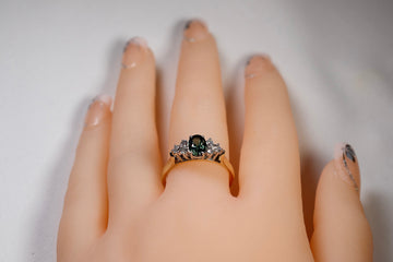 9ct gold ring with green Elbaite Tourmaline and Diamonds #27648