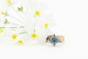 9ct Yellow Gold Ring With Aquamarine & Diamonds #27781-2