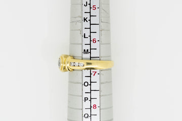 18ct Yellow Gold Ring With Round Bezel Set Center Diamond With 6 Channel Set Accent Stones #27898-3