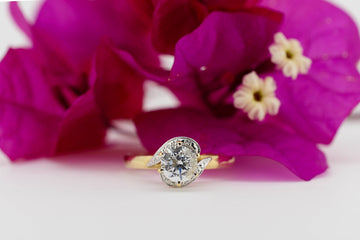 9ct Yellow Gold Ring With Glass Solitaire Claw Set Stone Accompanied by Accent Stones  #27898-4