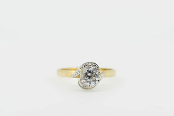 9ct Yellow Gold Ring With Glass Solitaire Claw Set Stone Accompanied by Accent Stones  #27898-4