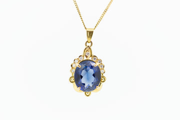 14ct Yellow Gold Blue Sapphire and Diamond Pendant #27898-4