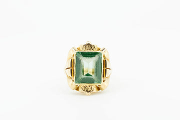 14ct Yellow Gold Square Cut Green Elbaite Tourmaline Ring #27899-9