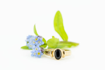 9ct Yellow Gold Bezel Set Oval Black Agate Ring #27969
