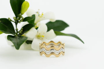 9ct Yellow and White Gold Trilogy Interlocking Ring With Channel Set Accent Diamonds #28102-1
