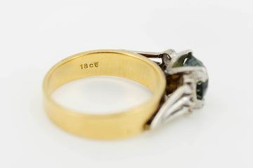 18ct Yellow Gold Blue/Green Topaz and Diamond Ring #28105-1