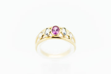 9ct Yellow Gold Pink Sapphire, Aquamarine and Cubic Zirconia Ring #28431
