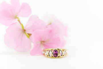 9ct Yellow Gold Pink Sapphire, Aquamarine and Cubic Zirconia Ring #28431