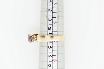 9ct Yellow Gold Purple Cubic Zirconia Ring in V Shape Setting with Cubic Zirconia Accent Stones #28433