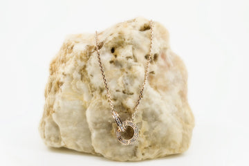 Cartier Love Interlocking 2 Hooped 18K Rose Gold Pendant Necklace