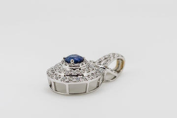 10ct White Gold Pendant with Blue Sapphire and Diamonds #55g10ct