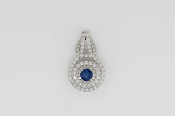 10ct White Gold Pendant with Blue Sapphire and Diamonds #55g10ct