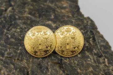 24ct Yellow Gold 1915 Austrain Empire Earrings 2 Ducats Coins #90813