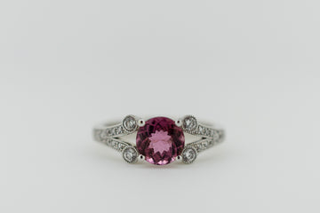 18ct White Gold Pink Tourmaline with Diamond Chanel Accent Stones #9350