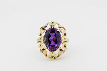 14CT Yellow Gold Cocktail Ring With Amethyst Stone #K10