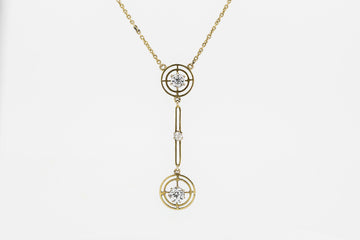 Antique pendant and necklace with old mine cut diamonds in 10ct gold