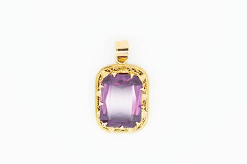18ct Yellow Gold Rectangle Amethyst Pendant with Claw Setting #1186