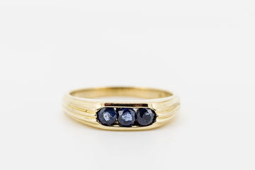 18CT Yellow Gold Ring with Blue 3 Blue Sapphires #SRDS18