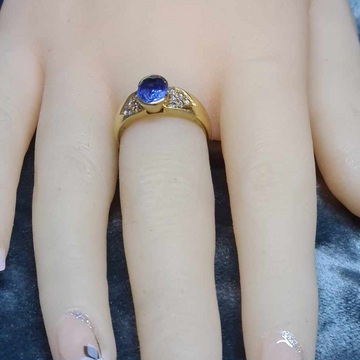18ct Yellow Gold Blue Sapphire Ring with Diamonds  #27392-1