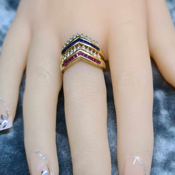 18ct Yellow Gold double Rings Joined Together with Diamonds, Ruby's & Sapphire's #273925