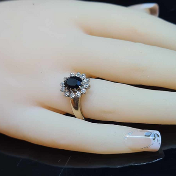 9CT Yellow Gold Ring With Black Agate & Diamonds #26866