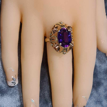 14CT Yellow Gold Cocktail Ring With Amethyst Stone #K10