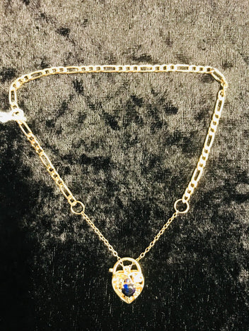 9ct Gold Necklace and Synthetic Sapphire Padlock Bracelet