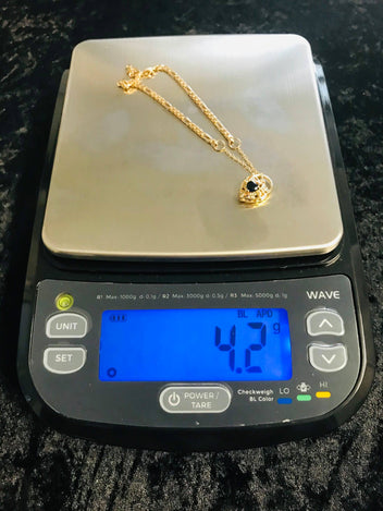 9ct Gold Necklace and Synthetic Sapphire Padlock Bracelet